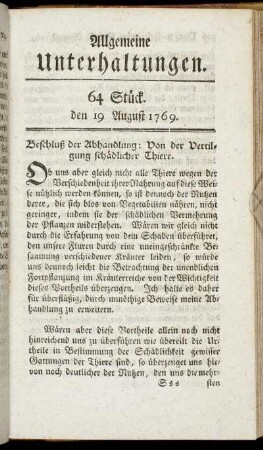 64 Stück. d. 19. August 1769.