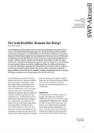Der Irak-Konflikt : kommt der Krieg?