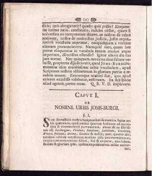 Caput I. De Nomine urbis Joms-Burgi.