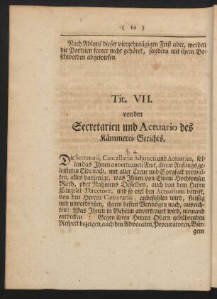 Tit. VII. von den Secretarien und Actuario des Kämmerei-Gerichts