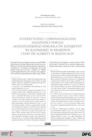 O genetycznej i chronologicznej zależności portali augustiańskiego kościoła św. Katarzyny na Kazimierzu w Krakowie i fary św. Elżbiety w Koszycach