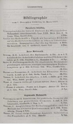 Bibliographie vom 1. December 1856 bis 31. März 1857.