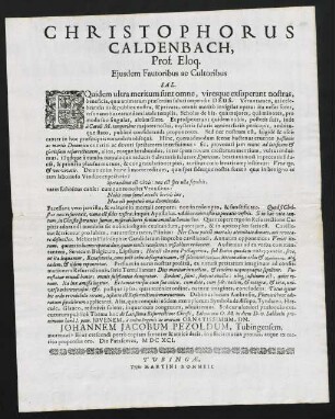 Christophorus Caldenbach, Prof. Eloq. Ejusdem Fautoribus Ac Cultoribus Sal.