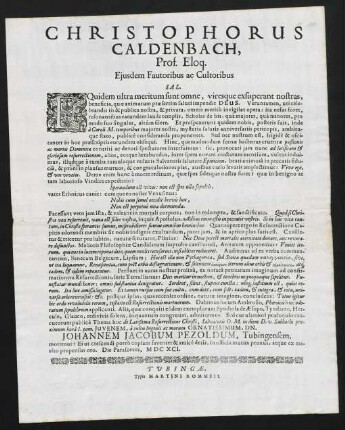 Christophorus Caldenbach, Prof. Eloq. Ejusdem Fautoribus Ac Cultoribus Sal.
