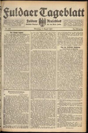Ausgabe vom Dienstag, den 08. August 1922.