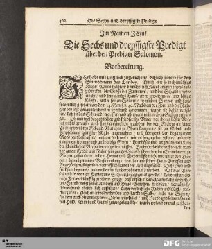 Die Sechs und dreyssigste Predigt über den Prediger Salomon.