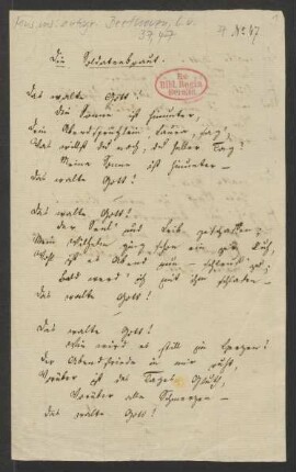 Handschriftliche Gedichte "Die Soldatenbraut", "Früher Abschied" [aus dem Nachlass von Beethoven]