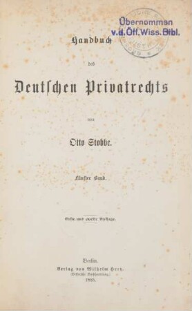 Bd. 5: Handbuch des deutschen Privatrechts