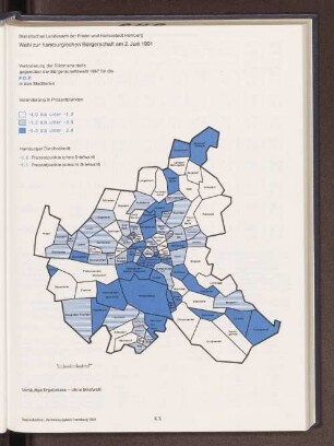 Veränderung der Stimmenanteile gegenüber der Bürgerschaftswahl 1987 für die F.D.P. in den Stadtteilen