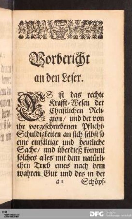 Vorbericht an den Leser.