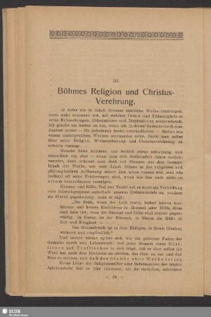 III. Böhmes Religion und Christus-Verehrung