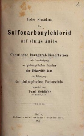 Ueber Einwirkung des Sulfocarbonylchlorid auf einige Amide : Chemische Inaugural-Dissertation