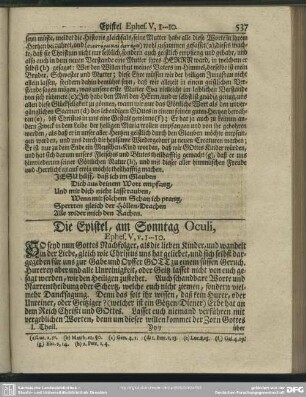 Die Epistel, am Sonntag Oculi, Ephes. V, v.1-10