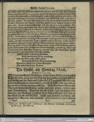 Die Epistel, am Sonntag Oculi, Ephes. V, v.1-10