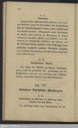 Cap. VIII. Besondere Disciplinar-Maaßregeln