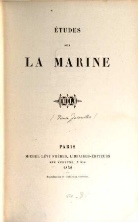 Etudes sur la marine : Studien zur neuesten Geschichte der Franz. Streitkräfte zur Sen