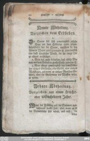 Neunte Abtheilung. Vorzeichen vom Erdbeben.