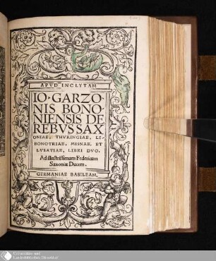 Io. Garzonis Bononiensis De Rebvs Saxoniae, Thvringiae, Libonotriae, Misnae, Et Lvsatiae Libri Dvo