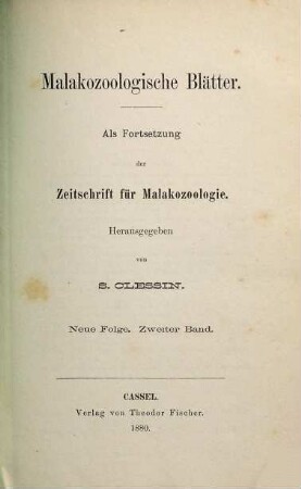 Malakozoologische Blätter. 2. 1880