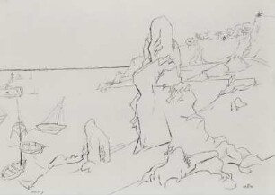 Küstenlandschaft mit Felsen und Booten