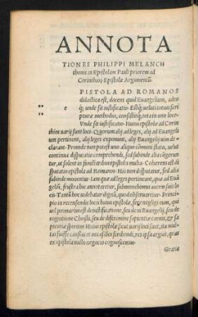 Annotationes Philippi Melanchthonis In Epistolam Pauli priorem ad Corinthios.
