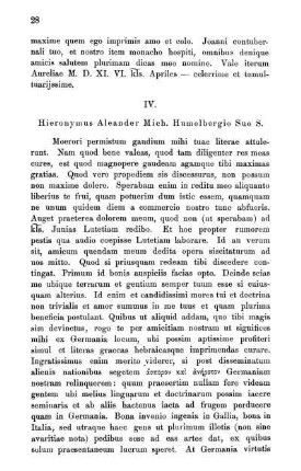 IV. Hieronymus Aleander Mich. Humelbergio Suo S.
