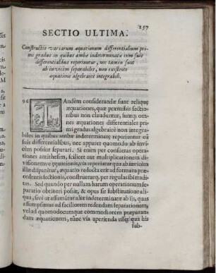 Sectio Ultima. Constructione variarum aequationum differentialium primi gardus in quibus ambae indeterminante.