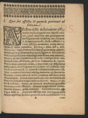 I. Quid sint affectus & quomodo pertineat ad Ethicam?