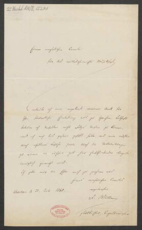 Brief an Mainzer Liedertafel, Kommittee für das Mittelrheinische Musikfest  : 21.07.1860