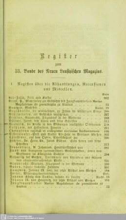 Register zum 33. Bande des Neuen Lausitzischen Magazins
