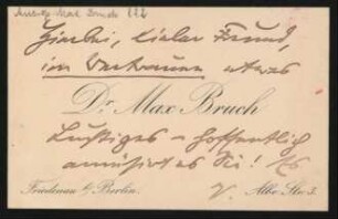 Visitenkarte an Philipp Spitta : 05.11.1893