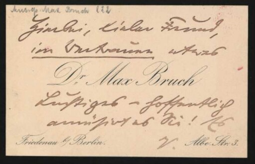Visitenkarte an Philipp Spitta : 05.11.1893