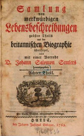 Samlung von merkwürdigen Lebensbeschreibungen, 8