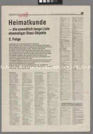 Sonderdruck der "taz" mit der Liste der ehemaligen Stasi-Objekte in der DDR