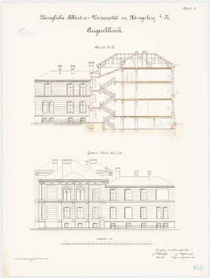 Augenklinik der Albertus-Universität Königsberg: Querschnitt, N-Ansicht 1:100