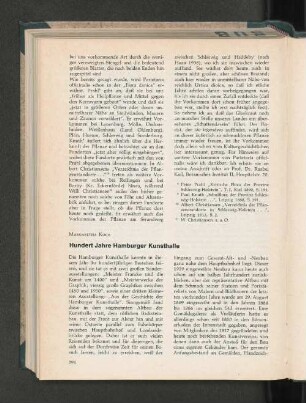 Hundert Jahre Hamburger Kunsthalle