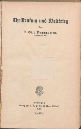 Christentum und Weltkrieg