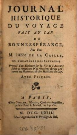 Journal historique du voyage fait au Cap de Bonne-Espérance