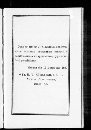 Calendarium iuxta ritum ecclesiae Antiochenae Syrorum