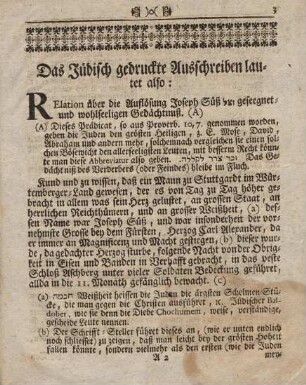 3-16, Das Juedisch gedruckte Ausschreiben lautet also...