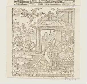 Geburt Christi, aus: Valentin Müntzer, "Chronographia oder Beschreybung der Jaren/ vonn anfang der Welt biß auff vnsere Zeyt/ dises louffenden M.D.XLIX. jars. Durch Valentin Müntzer Burger zů Fulda zůsamen gestelt...", Bern 1550