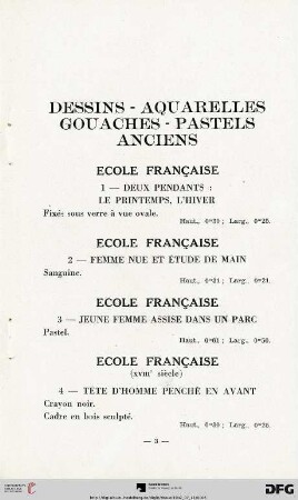 Dessins - Aquarelles - Gouaches - Pastels anciens (Nr. 1-14)