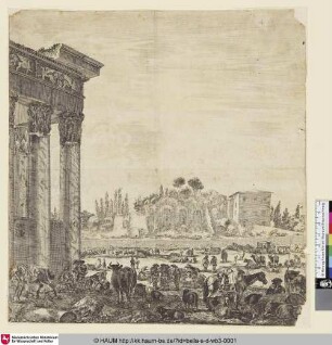 [Blick über das Forum vom Tempel des Antoninus in Richtung Palatin; View over the Forum from the Temple of Antoninus to the Palatine Hill]