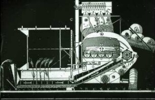 Schemazeichnung: Erntetechnik, Mähdrescher gezogen, Bauart