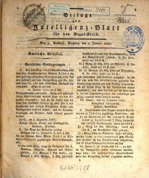 Königlich-Bayerisches Intelligenzblatt für den Rezat-Kreis. Beilage zum Intelligenzblatt für den Rezat-Kreis. 1830,Beil.