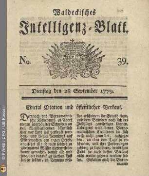 No. 39, Dienstag den 28 September 1779