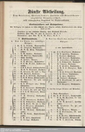 Fünfte Abtheilung. Dem Gelehrten-, ( Privat-) Lehrer-, Handels- und Gewerbestande angehörige Einwohnerschaft