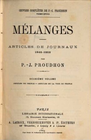 Mélanges : articles de journaux 1848 - 1852, 2