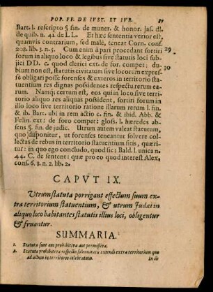 Caput IX. Utrum statuta porrigant effectum suum extra territorium statuentium, et utrum Iudaei in aliquo loco habitantes statutis illius loci, obligentur et fruantur.
