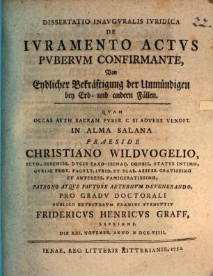 Diss. iur. inaug. de iuramento actus puberum confirmante